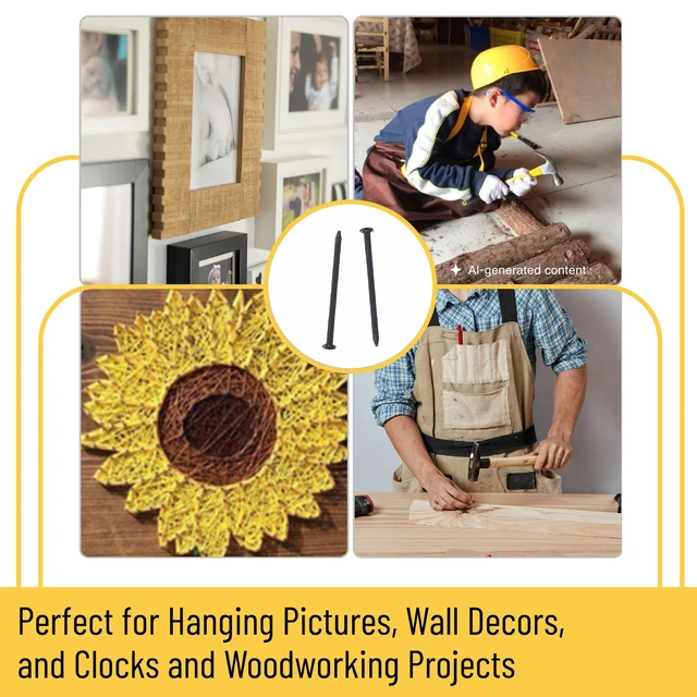 Alt view image 7 of 7 - Nail Assortment Kit, 600 Pcs, 4 Sizes, Black Picture Hangers | Small Nails for Hanging Pictures, Finishing Nails for Drywall, Wood