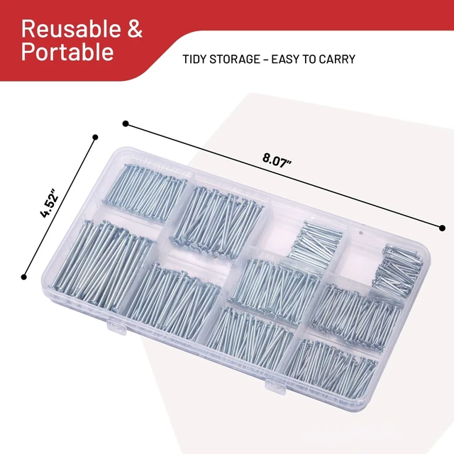 Alt view image 4 of 7 - Nails Assortment Kit - 700 PCS Galvanized Steel Nails for Wall | Hanging Pictures & Wall Art Decor, Organizer Box with 6 Sizes: 3/4", 1", 1-1/4", 1-1/2", 2" & Finish Nails.