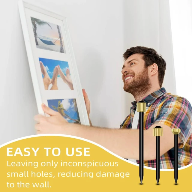 Alt view image 4 of 7 - 90 Pcs Nails for Hanging Picture Decorative Nail for Hanging Wall Decor Pictures Frame Kit 3 Sizes Picture Hangers Photo Hanger Made of Steel Pin & Brass Head Nails Hardware with Plastic Box (Black)