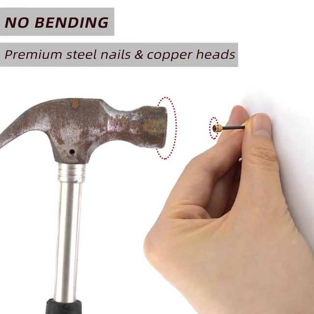 Alt view image 5 of 7 - 90 Pcs Nails for Hanging Picture Decorative Nail for Hanging Wall Decor Pictures Frame Kit 3 Sizes Picture Hangers Photo Hanger Made of Steel Pin & Brass Head Nails Hardware with Plastic Box (Black)
