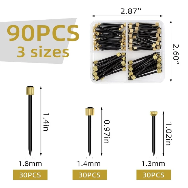 Alt view image 6 of 7 - 90 Pcs Nails for Hanging Picture Decorative Nail for Hanging Wall Decor Pictures Frame Kit 3 Sizes Picture Hangers Photo Hanger Made of Steel Pin & Brass Head Nails Hardware with Plastic Box (Black)