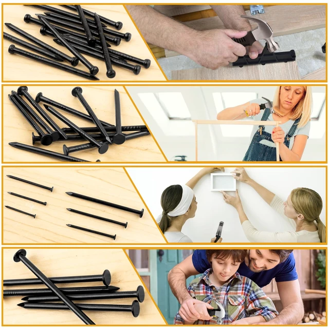 Alt view image 6 of 7 - Black Nails for Hanging Wall Decor Tapestry Pictures Frame,700pc Picture Hangers for Bedroom Bathroom Office, 6 Sizes Small Finish Nails Assortment Kit,640 Frame Nails and 60 Finishing Nails