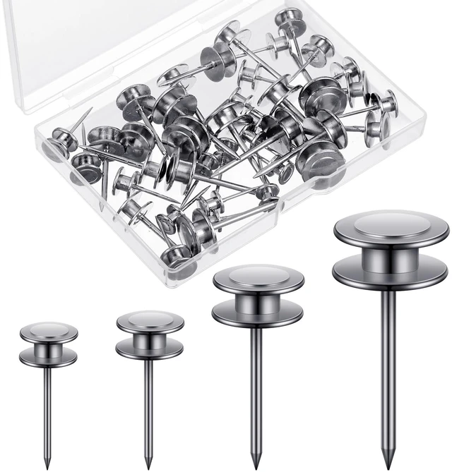 Main image of 40 Piece Double Headed Picture Hangers Nails 4 Size Thumb Tacks for Wall Hanging Renter Friendly Decor Heavy Duty Push Pins Wall Nails for Drywall Frame Art, 10/20/ 30/ 50lb(Silver)