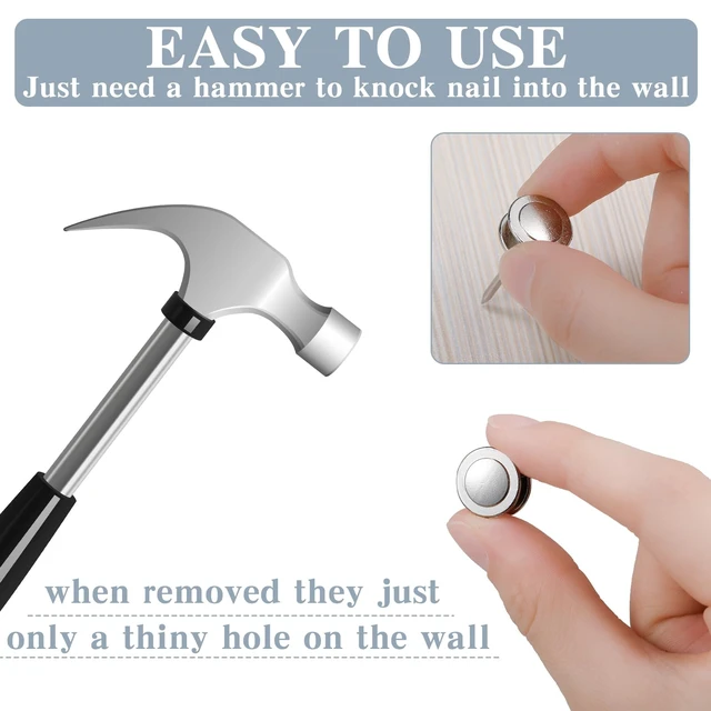 Alt view image 4 of 6 - 40 Piece Double Headed Picture Hangers Nails 4 Size Thumb Tacks for Wall Hanging Renter Friendly Decor Heavy Duty Push Pins Wall Nails for Drywall Frame Art, 10/20/ 30/ 50lb(Silver)