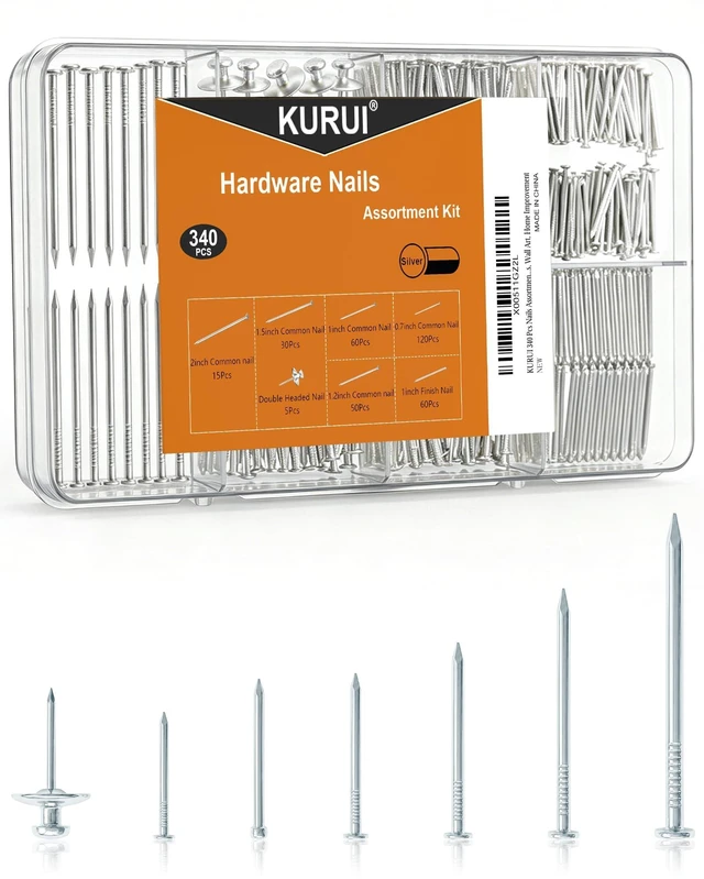 Main image of 7 Sizes Picture Hanging Nails Assortment Kit, 340 Pcs Galvanized Nails Including Common Nail, Finishing Nails & Double Headed Nail, Small & Long Nail for Hanging Pictures, Wall Art, Home Decor