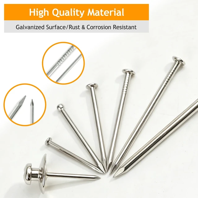 Alt view image 5 of 7 - 7 Sizes Picture Hanging Nails Assortment Kit, 340 Pcs Galvanized Nails Including Common Nail, Finishing Nails & Double Headed Nail, Small & Long Nail for Hanging Pictures, Wall Art, Home Decor