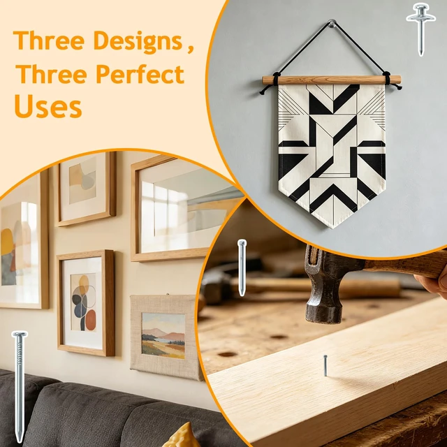 Alt view image 3 of 7 - 7 Sizes Picture Hanging Nails Assortment Kit, 340 Pcs Galvanized Nails Including Common Nail, Finishing Nails & Double Headed Nail, Small & Long Nail for Hanging Pictures, Wall Art, Home Decor