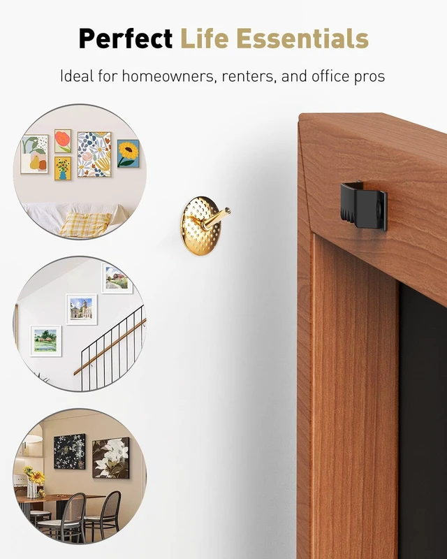Alt view image 5 of 7 - 80 Pcs Picture Hangers, Picture Hanging Kit 4 Sizes | Picture hanging hooks, picture Hanging Nails, long picture hooks, for photo frame Art mirror decor, gold