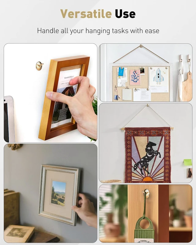 Alt view image 6 of 7 - 80 Pcs Picture Hangers, Picture Hanging Kit 4 Sizes | Picture hanging hooks, picture Hanging Nails, long picture hooks, for photo frame Art mirror decor, gold