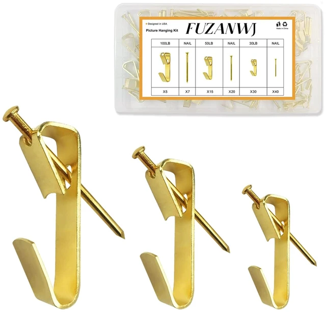 Main image of 50pcs Picture Hangers with Different Sizes, Heavy Duty 30-100lbs Picture Hanging Hooks with Nails, Wall Hangers,Picture Hooks,Professional Plaster Picture Hanging Kit for Wooden Wall or Drywall