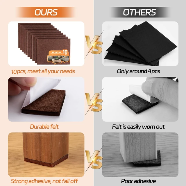 Alt view image 2 of 7 - Furniture Pads 10 Pieces Self Adhesive Furniture Felt Pads 8" x 6" Cuttable | Felt Chair Pads, Anti Scratch Furniture Floor Protectors for Furniture Legs Hardwood Floor, Brown