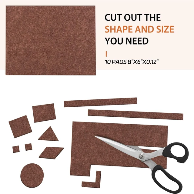 Alt view image 4 of 7 - Furniture Pads 10 Pieces Self Adhesive Furniture Felt Pads 8" x 6" Cuttable | Felt Chair Pads, Anti Scratch Furniture Floor Protectors for Furniture Legs Hardwood Floor, Brown