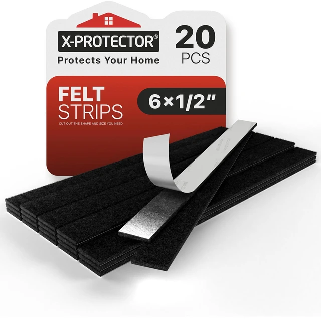 Main image of Premium Felt Furniture Pads - 20 PCS 6 x 1/2" - Black | Rectangular Pads with Tenacious Adhesive - Protects Hardwood, Laminate & Tile Floors