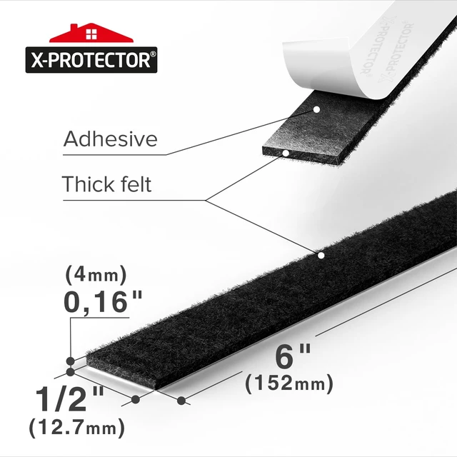 Alt view image 3 of 6 - Premium Felt Furniture Pads - 20 PCS 6 x 1/2" - Black | Rectangular Pads with Tenacious Adhesive - Protects Hardwood, Laminate & Tile Floors