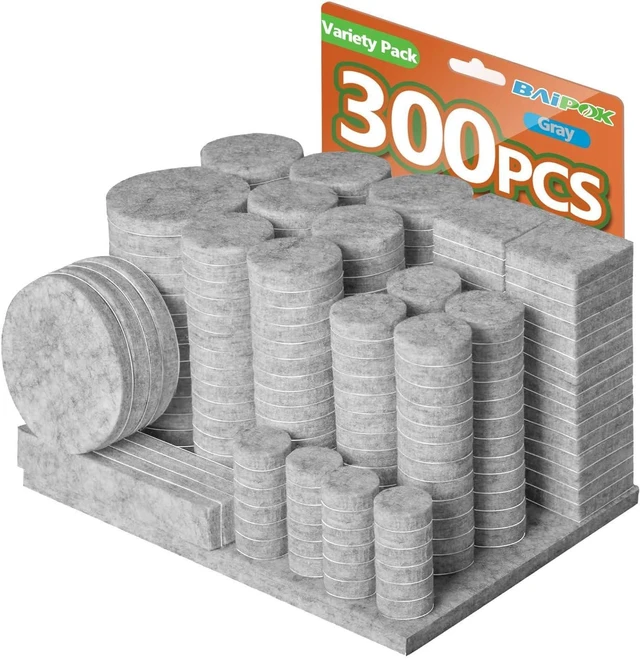 Main image of Furniture Pads 300 Pcs Premium Furniture Felt Pads Self Adhesive, Grey | Huge Quantity Felt Furniture Pads Anti Scratch Floor Protector for Furniture Legs Hardwood Floor with 60 Cabinet Door Bumpers