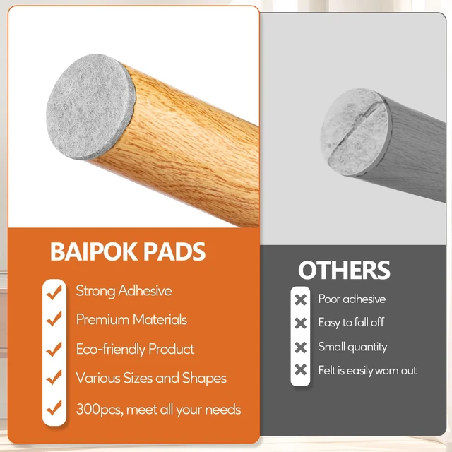 Alt view image 2 of 6 - Furniture Pads 300 Pcs Premium Furniture Felt Pads Self Adhesive, Grey | Huge Quantity Felt Furniture Pads Anti Scratch Floor Protector for Furniture Legs Hardwood Floor with 60 Cabinet Door Bumpers