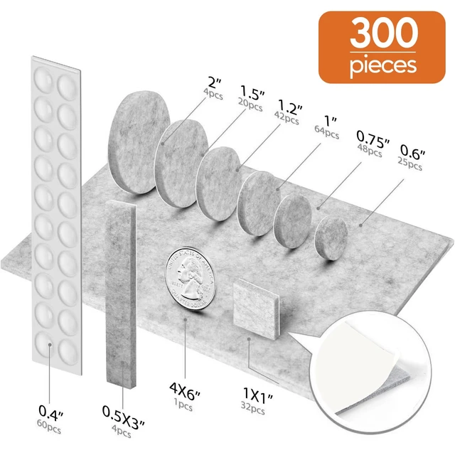 Alt view image 4 of 6 - Furniture Pads 300 Pcs Premium Furniture Felt Pads Self Adhesive, Grey | Huge Quantity Felt Furniture Pads Anti Scratch Floor Protector for Furniture Legs Hardwood Floor with 60 Cabinet Door Bumpers