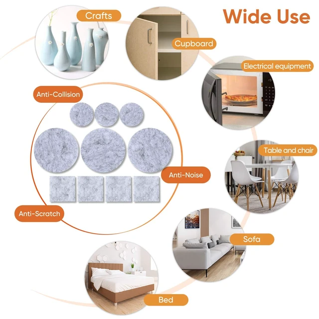 Alt view image 6 of 6 - Furniture Pads 300 Pcs Premium Furniture Felt Pads Self Adhesive, Grey | Huge Quantity Felt Furniture Pads Anti Scratch Floor Protector for Furniture Legs Hardwood Floor with 60 Cabinet Door Bumpers