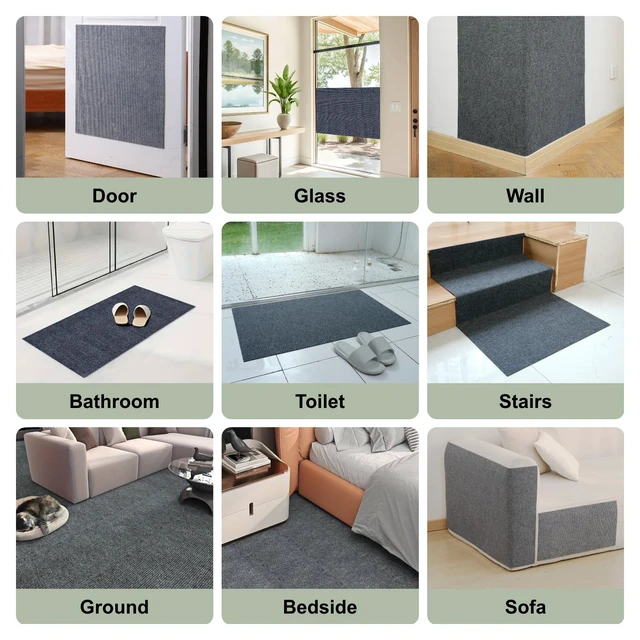 Alt view image 6 of 6 - Cat Scratch Couch Furniture Protector, Self-Adhesive Scratch Pad | 39.3x15.8In, DIY Climbing Cat Carpet Mat for Door Window Protector, Couch Guard from Claws with Pins & Tape (LightGrey)
