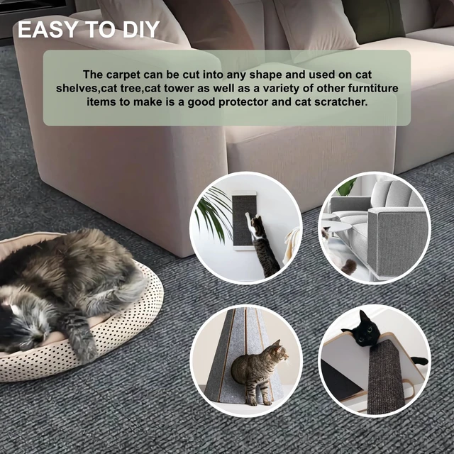 Alt view image 5 of 6 - Cat Scratch Couch Furniture Protector, Self-Adhesive Scratch Pad | 39.3x15.8In, DIY Climbing Cat Carpet Mat for Door Window Protector, Couch Guard from Claws with Pins & Tape (LightGrey)