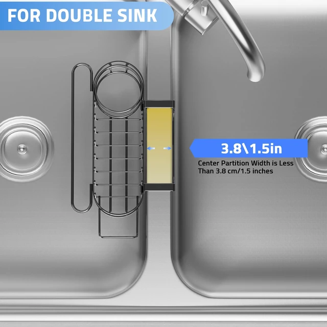 Alt view image 5 of 7 - Kitchen Sink Caddy Sponge Holder in The Sink, Stainless Steel Kitchen Sink Organizer, Brush Holder, Dish Cloth Hanger, Sink Stopper Holder (Hanging-Black)