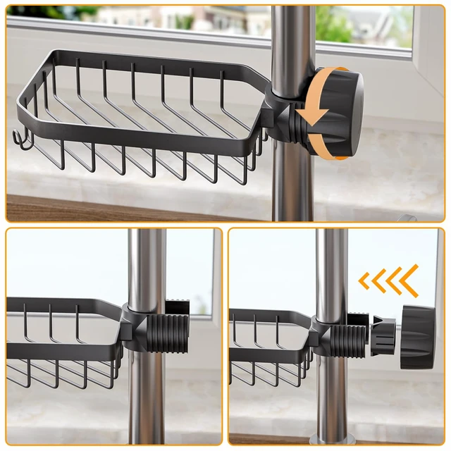 Alt view image 3 of 6 - Sponge Holder Over Faucet Kitchen Sink Caddy Organizer, Stainless Steel Detachable Hanging Faucet Drain Rack for Bathroom, Scrubbers, Soap, (Black)