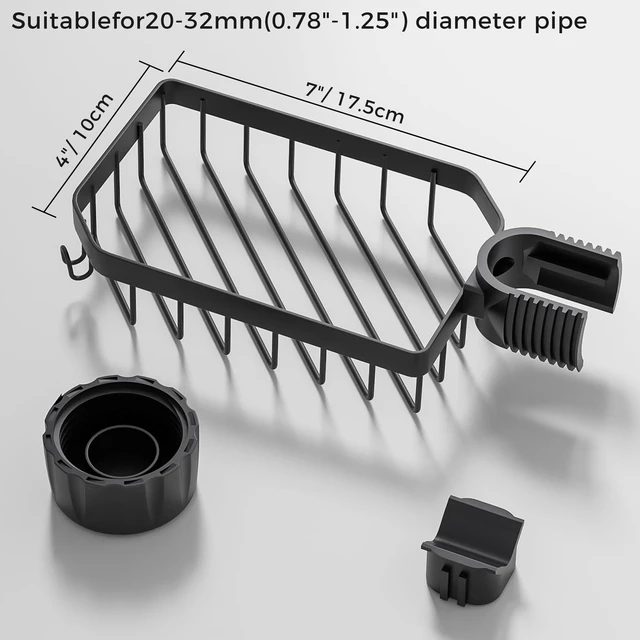 Alt view image 6 of 6 - Sponge Holder Over Faucet Kitchen Sink Caddy Organizer, Stainless Steel Detachable Hanging Faucet Drain Rack for Bathroom, Scrubbers, Soap, (Black)