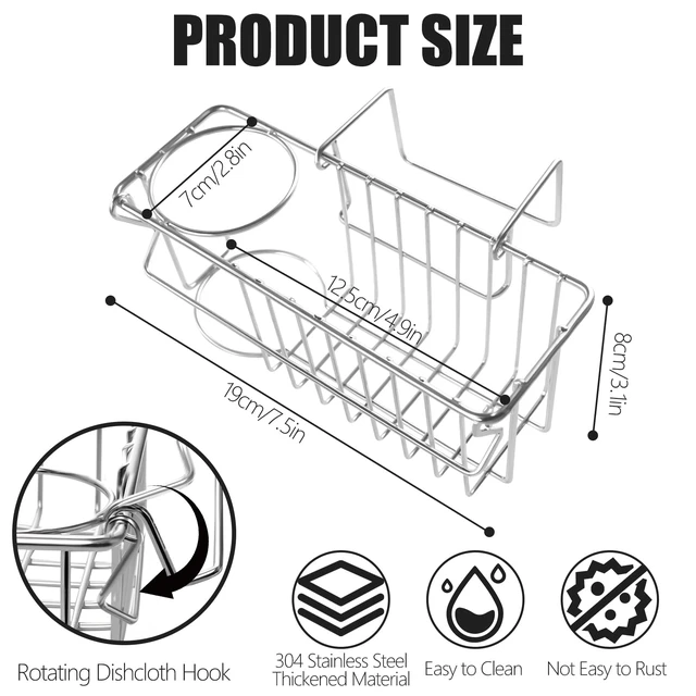 Alt view image 2 of 7 - 3-in-1 Sponge Holder for Kitchen Sink, Double Bowl Sinks Caddy, 304 Stainless Steel Hanging Sink Organizer & Accessories, Dish Cloth Drainer Basket Brush Soap Rack Silver