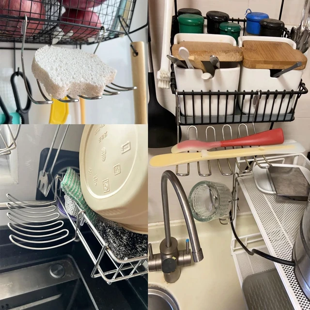 Alt view image 6 of 6 - Kitchen Sponge Holder Kitchen Sink Caddy Organizer Attach to Standard Dish Drying Rack Hanging Drip Tray for Zero Scratch Scrub Sponge Dish Brush Set Bottle Brush Dishwashing Block Soap Bar