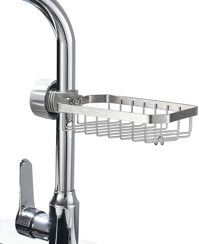 Main image of Sponge Holder Over Faucet Kitchen Sink Caddy Organizer, Stainless Steel Sink Rack for Sponge, Brush and Soap, Quick Drain Hanging Faucet Holder