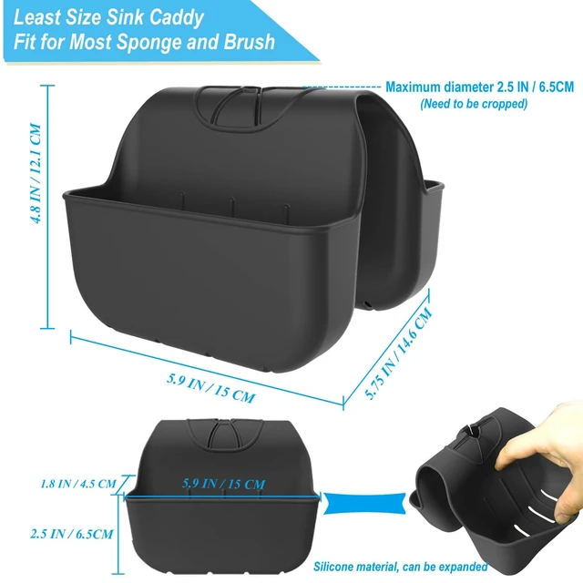 Alt view image 3 of 7 - Sponge Holder for Kitchen Sink, Silicone Sink Saddle Caddy Organizer Rack, Sponges Holder Over Faucet, Hanging Kitchen Organizer Accessories Rack Basket Black
