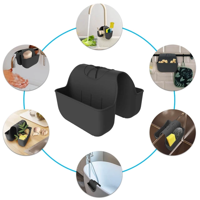 Alt view image 5 of 7 - Sponge Holder for Kitchen Sink, Silicone Sink Saddle Caddy Organizer Rack, Sponges Holder Over Faucet, Hanging Kitchen Organizer Accessories Rack Basket Black