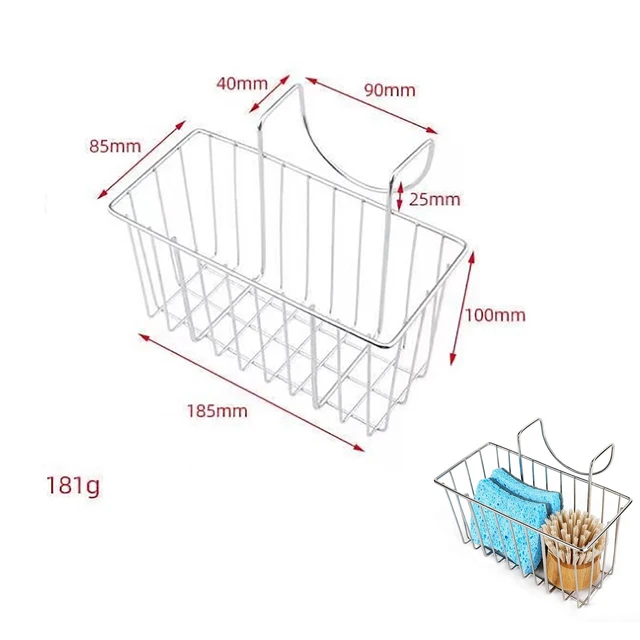 Alt view image 2 of 7 - Sponge Holder for Kitchen Sink, Stainless Steel | Movable Brush Holder, Dish Cloth Hanger, Hanging Caddy, Hooked Sink Caddy, Sinks Basket