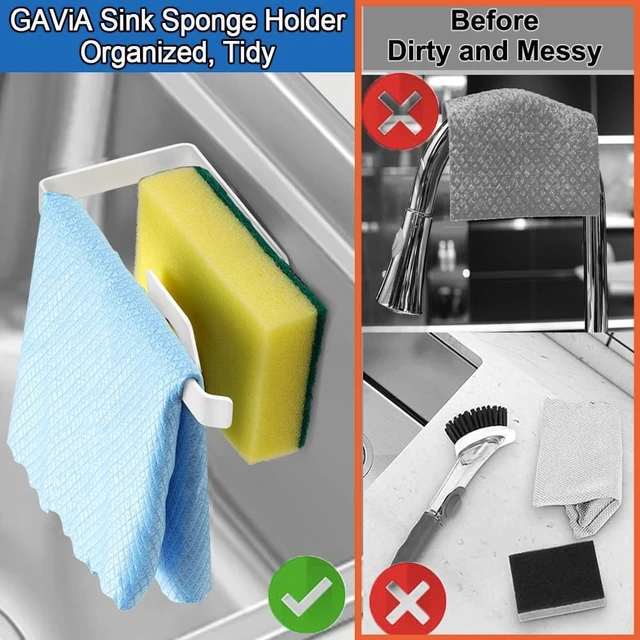 Alt view image 3 of 6 - Sponge Holder for Kitchen Sink, Sink Caddy, Wall Hanging or in-Sink | Removable Sink Rack, Rustproof Brush Holder, Self-Draining Sink Organizer, Inside Sink, Wall-Mounted, White, No Drilling