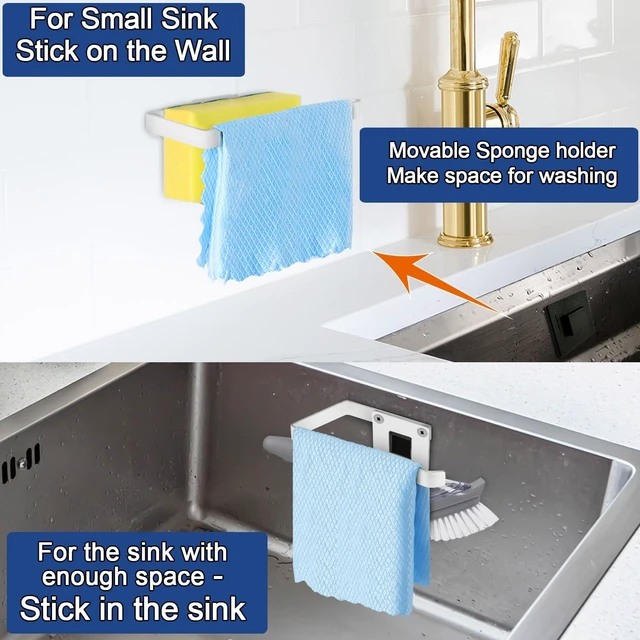 Alt view image 6 of 6 - Sponge Holder for Kitchen Sink, Sink Caddy, Wall Hanging or in-Sink | Removable Sink Rack, Rustproof Brush Holder, Self-Draining Sink Organizer, Inside Sink, Wall-Mounted, White, No Drilling