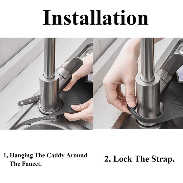 Alt view image 3 of 7 - Kitchen Sink Caddy Sponge Holder Silicone Plastic Soap Holder Hanging Ajustable Strap Faucet Caddy with Drain Holes for Drying