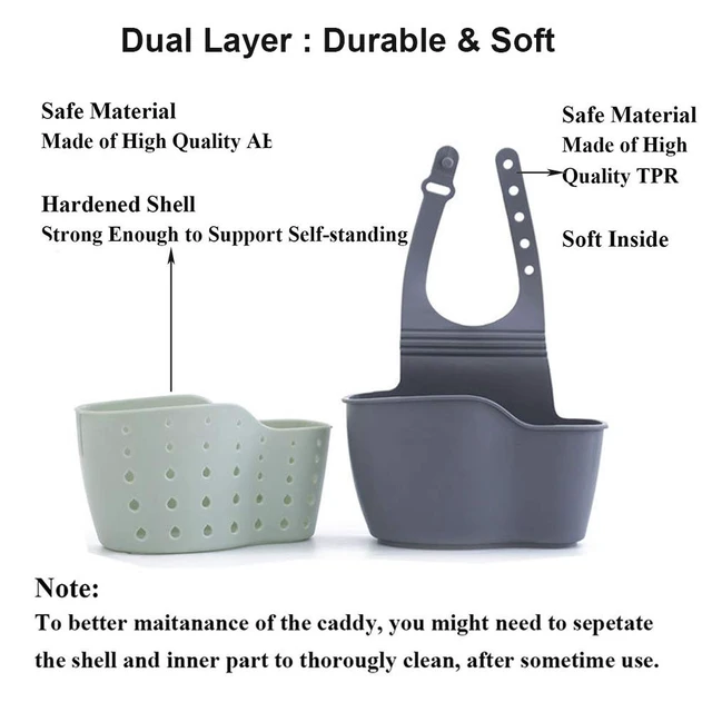 Alt view image 4 of 7 - Kitchen Sink Caddy Sponge Holder Silicone Plastic Soap Holder Hanging Ajustable Strap Faucet Caddy with Drain Holes for Drying