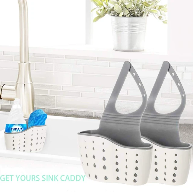 Alt view image 6 of 7 - Kitchen Sink Caddy Sponge Holder Silicone Plastic Soap Holder Hanging Ajustable Strap Faucet Caddy with Drain Holes for Drying