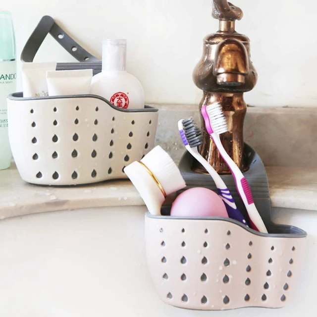 Alt view image 7 of 7 - Kitchen Sink Caddy Sponge Holder Silicone Plastic Soap Holder Hanging Ajustable Strap Faucet Caddy with Drain Holes for Drying
