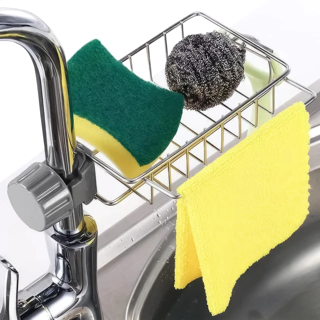 Alt view image 2 of 7 - Stainless Steel Faucet Sponge Holder, 360° Rotating Design | Kitchen Sink Faucet Organizer; Holds Sponges and Brushes; 0.78"-0.98" Diameter Pipe; Rust-Resistant; for Kitchen and Bathroom