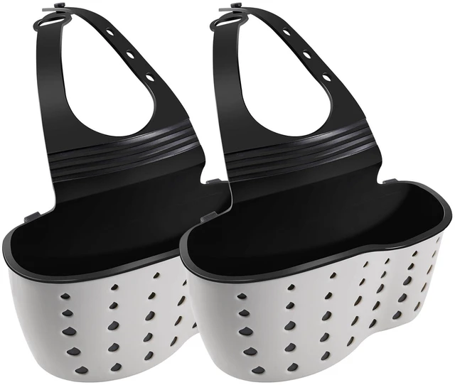 Main image of Kitchen Sink Caddy Sponge Holder for Kitchen Sink Accessories Organizer Dish Sponge Holder Ajustable Strap Faucet with Drain Holes for Drying (2 pcs Beige)