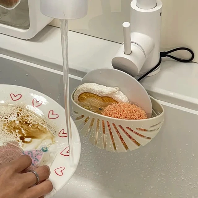 Alt view image 7 of 7 - Dish Sponge Holder for Kitchen Sink Suction,Kitchen Sink Caddy Organizer | Hangable Dish Sponge Holder