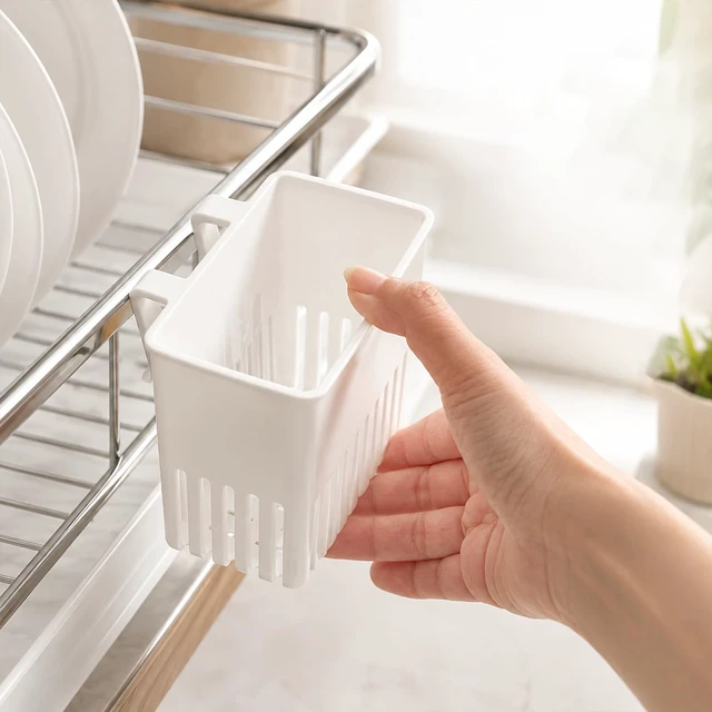 Alt view image 3 of 6 - Cutlery Drainer for Sink Hanging Cutlery Drainer Caddy with Hooks | Utensil Drying Rack 2PCS White Kitchen Drying Basket Spoon Drainer Utensil Drying Holder Organizer for Forks Spoons Knives