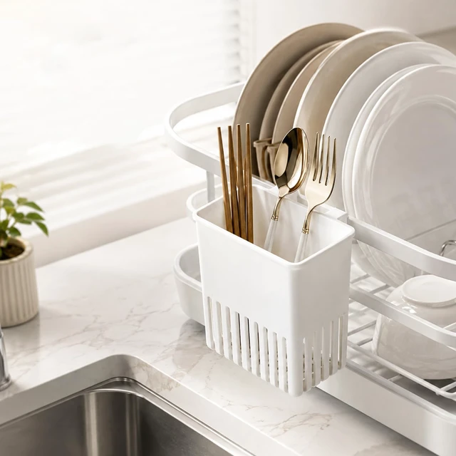 Alt view image 6 of 6 - Cutlery Drainer for Sink Hanging Cutlery Drainer Caddy with Hooks | Utensil Drying Rack 2PCS White Kitchen Drying Basket Spoon Drainer Utensil Drying Holder Organizer for Forks Spoons Knives