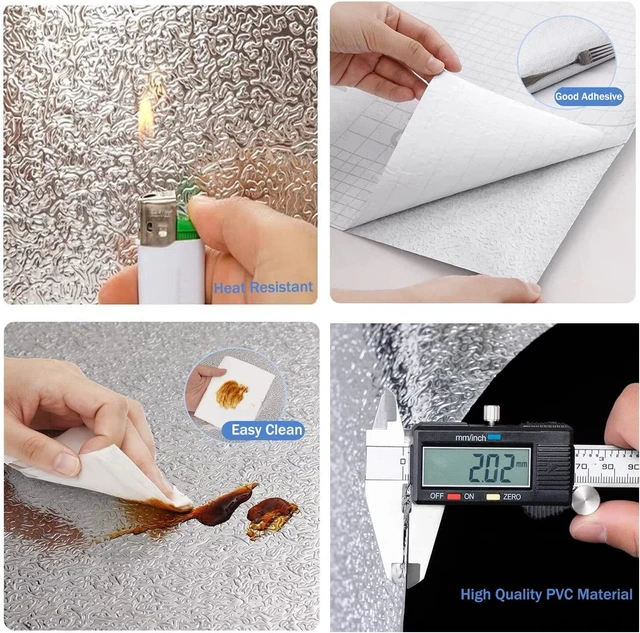 Alt view image 3 of 7 - Kitchen Oil Proof Sticker Aluminum Foil Self-Adhesive Contact Paper | Backsplash Peel and Stick Wallpaper Silver Countertop Cabinet Liner Shelf Liner Waterproof Heat Resistant (15.7X197 Inches)