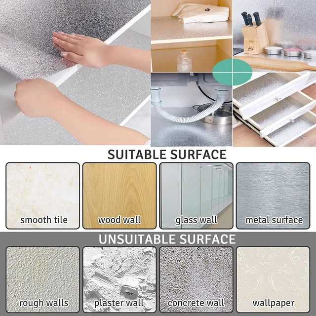Alt view image 6 of 7 - Kitchen Oil Proof Sticker Aluminum Foil Self-Adhesive Contact Paper | Backsplash Peel and Stick Wallpaper Silver Countertop Cabinet Liner Shelf Liner Waterproof Heat Resistant (15.7X197 Inches)