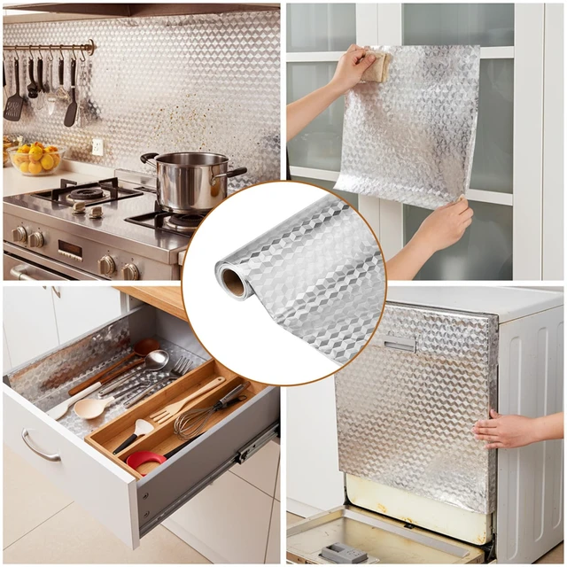 Alt view image 7 of 7 - Stove Wall Protector Stove Backsplash Protector for Wall Peel and Stick Backsplash Kitchen Wallpaper Oil Proof Sticker Aluminum Self Adhesive Cabinet Cupboard Liner for Walls (15.7 X 118.1 Inch)