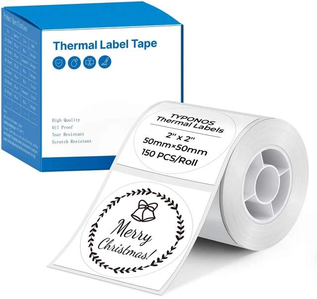 Main image of Genuine Thermal Circle Labels for PM240, 2" x 2", White | 50x50mm, 150 PCS/Roll, Waterproof, Self-Adhesive, Oil-Proof, Auto Detect, Custom Stickers for Business School Home Office