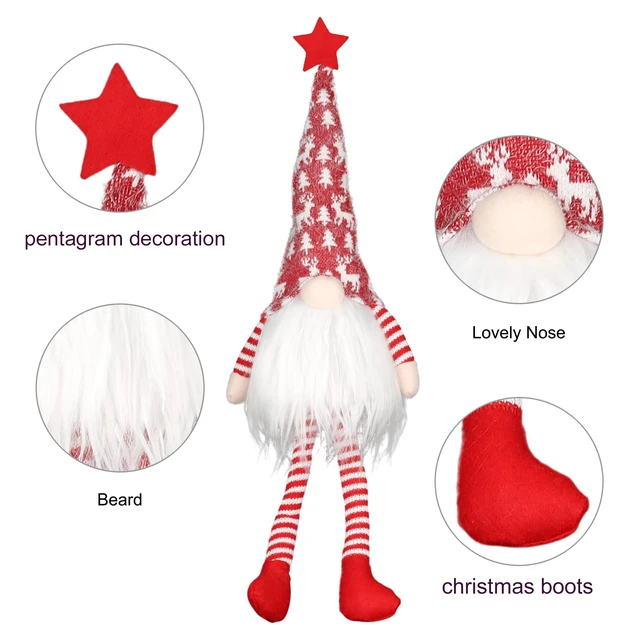 Alt view image 3 of 7 - Christmas Tree Topper Lighted,Gnomes Decor 24In Gnome Handmade Tree Topper | Plush gnome tree topper Battery Operated Decoration, perfect for Christmas tree tops, holiday decor & festive home accents
