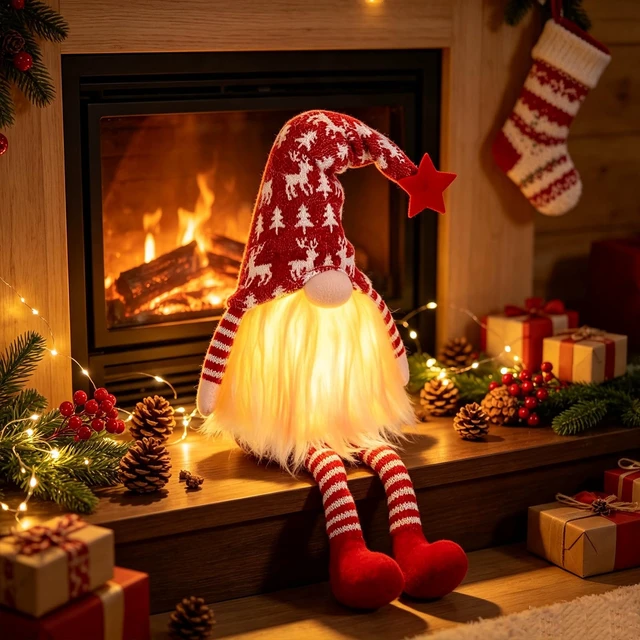 Alt view image 6 of 7 - Christmas Tree Topper Lighted,Gnomes Decor 24In Gnome Handmade Tree Topper | Plush gnome tree topper Battery Operated Decoration, perfect for Christmas tree tops, holiday decor & festive home accents